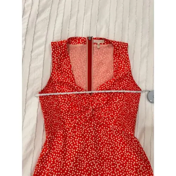 Rebecca Taylor Malia Twist Front Floral Silk Midi Dress Women's 4 Red Garden - Picture 11 of 16